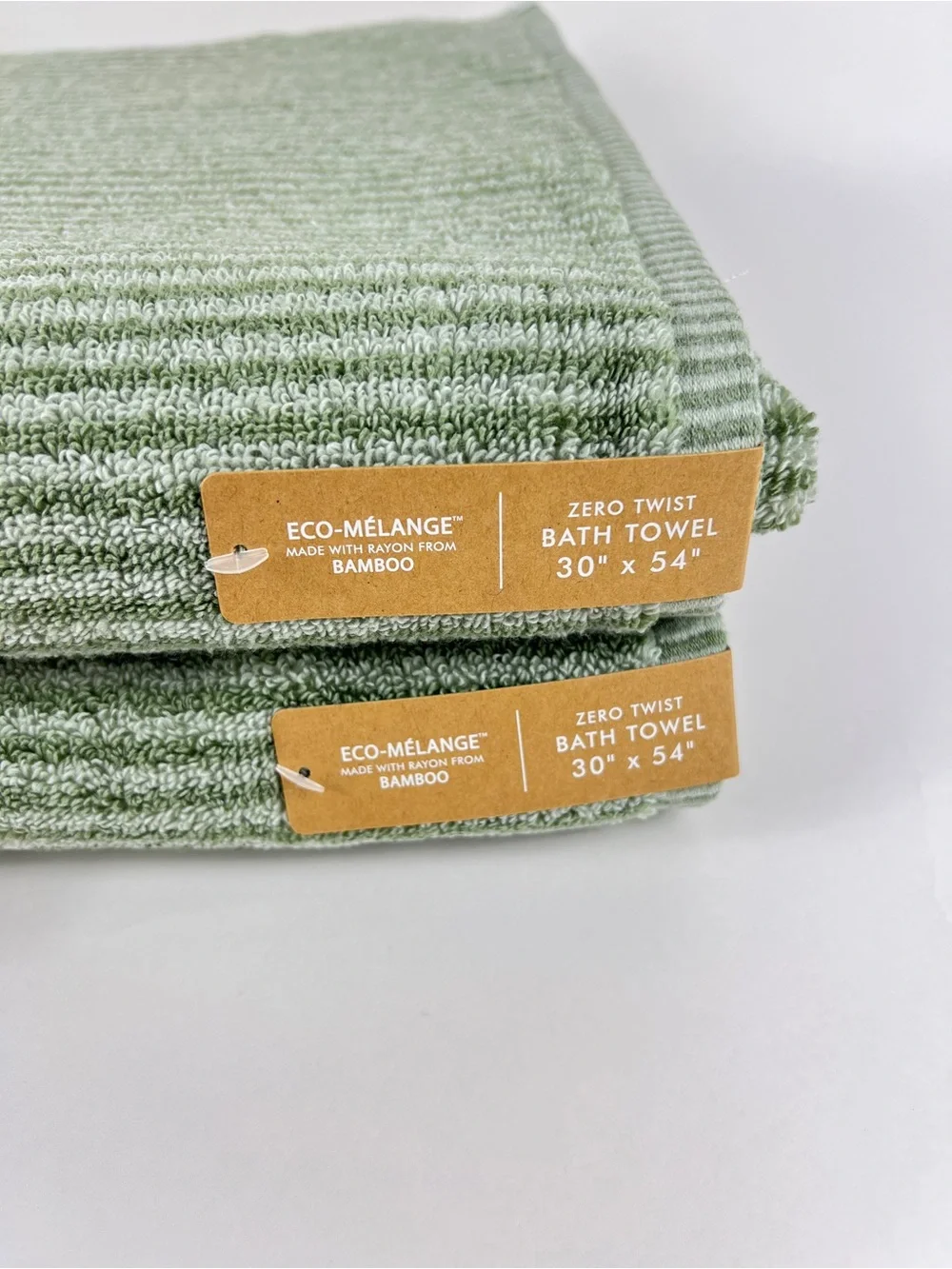 Common Thread 2 Pc Bamboo Bath Towels Green Striped Zero Twist Soft Cotton NEW